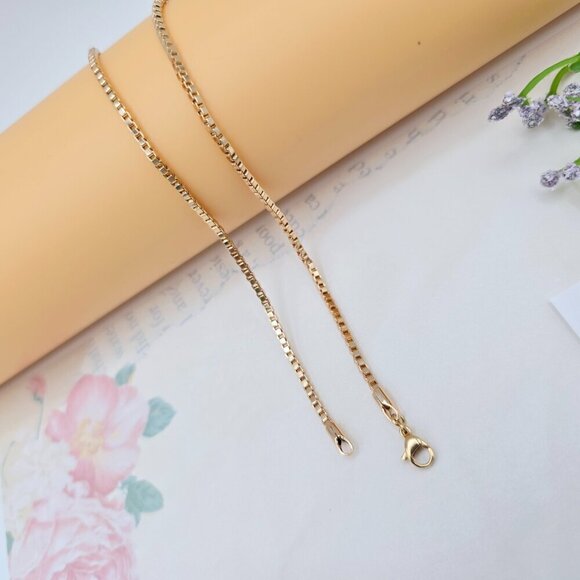 Rose Gold Flat Box Chain Necklace for Women - 45cm Elegant Style, XPNL0055 - Picture 10 of 12